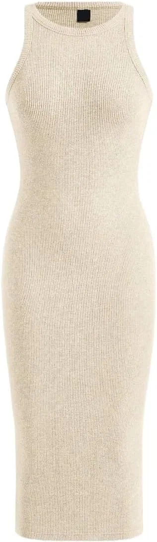 Женское облегающее миди-платье из рибаны Bodycon, Beige