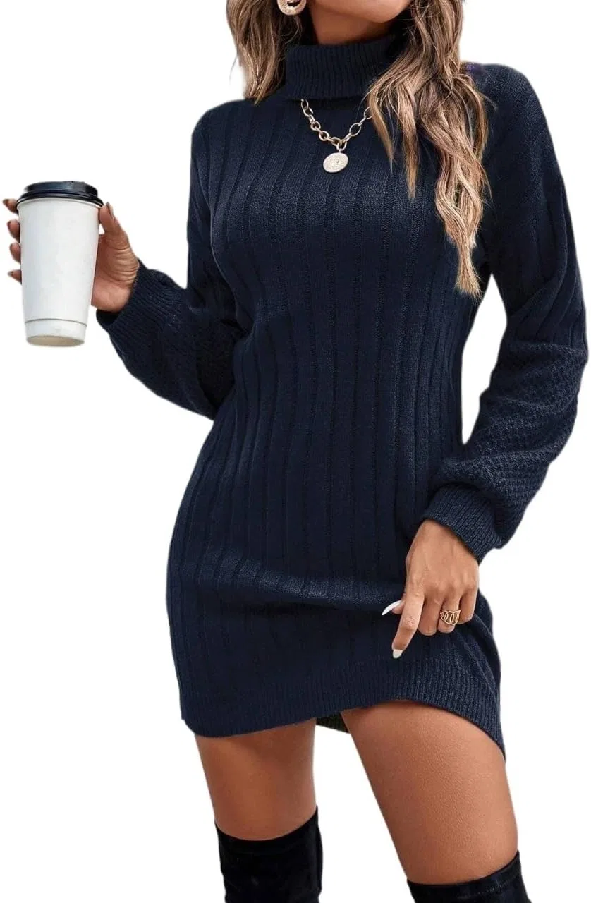 Женское платье-свитер с высоким воротником Drop Shoulder, Royal Blue