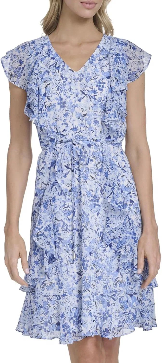 Женское мини-платье без рукавов из шифона Tommy Hilfiger, French Blue Multi