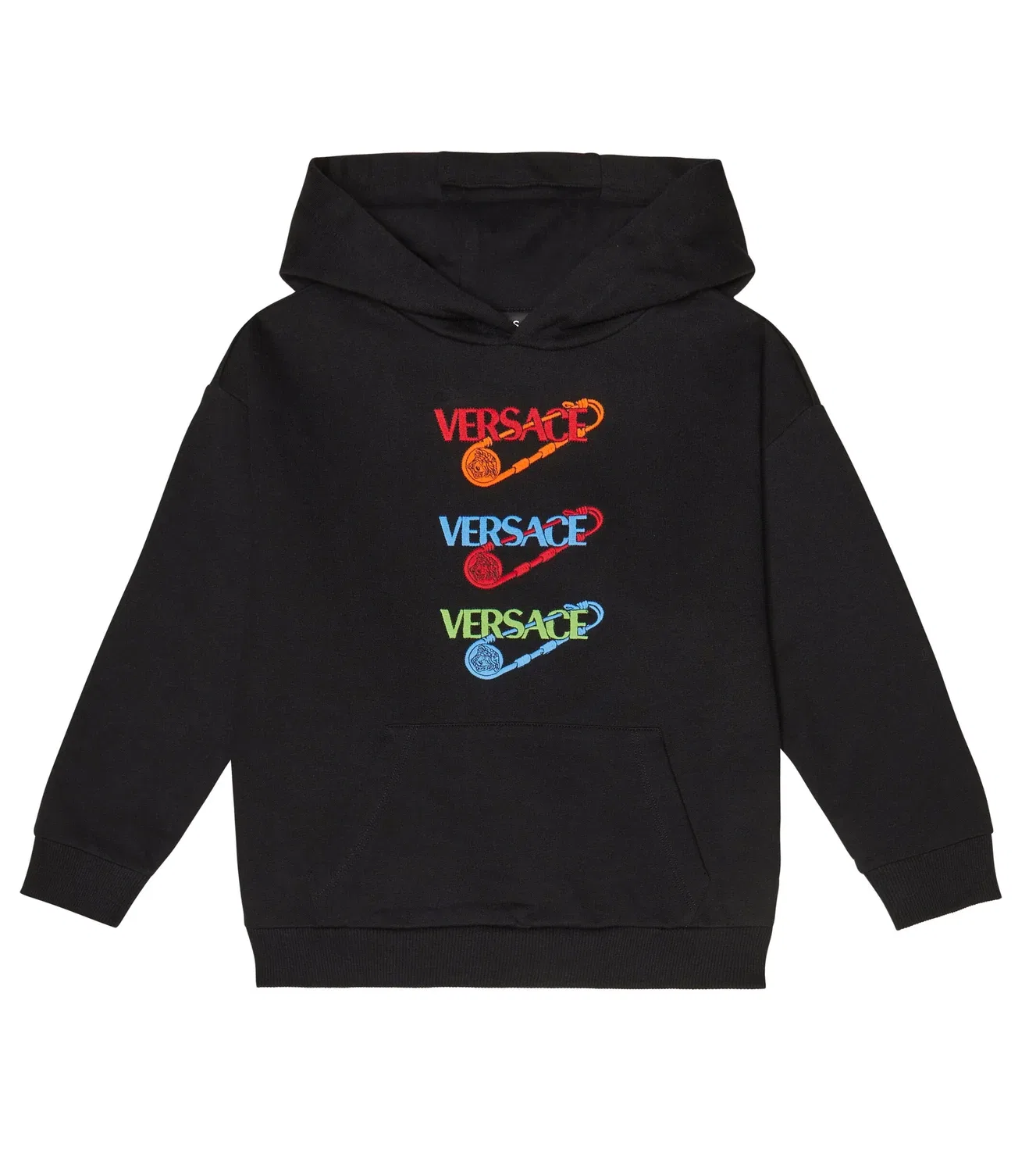 Худи хлопковое с вышивкой Versace Kids, черный