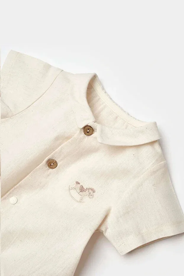 Детское боди-комбинезон с коротким рукавом Little horse shorts jumpsuit Biorganic, Ecru — фото 4