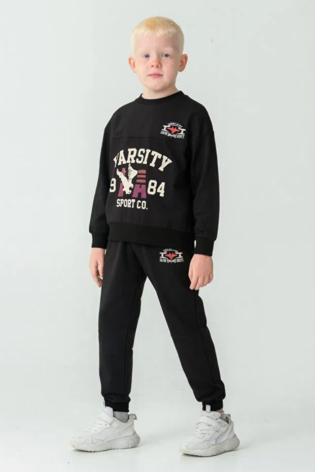 Детский спортивный комплект для мальчиков с принтом Varsity Ahengim, Black — фото 2