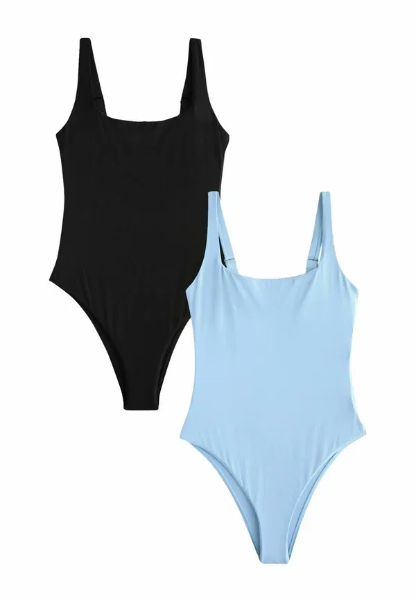Купальник, комплект из 2 штук, Tall fit - square neck swimsuit Next Black Rib, черный/синий