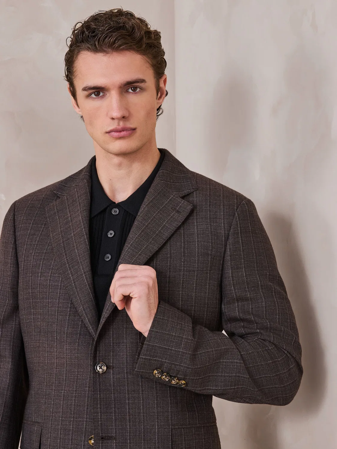 Пиджак Slim Fit из шерсти Next, коричневый