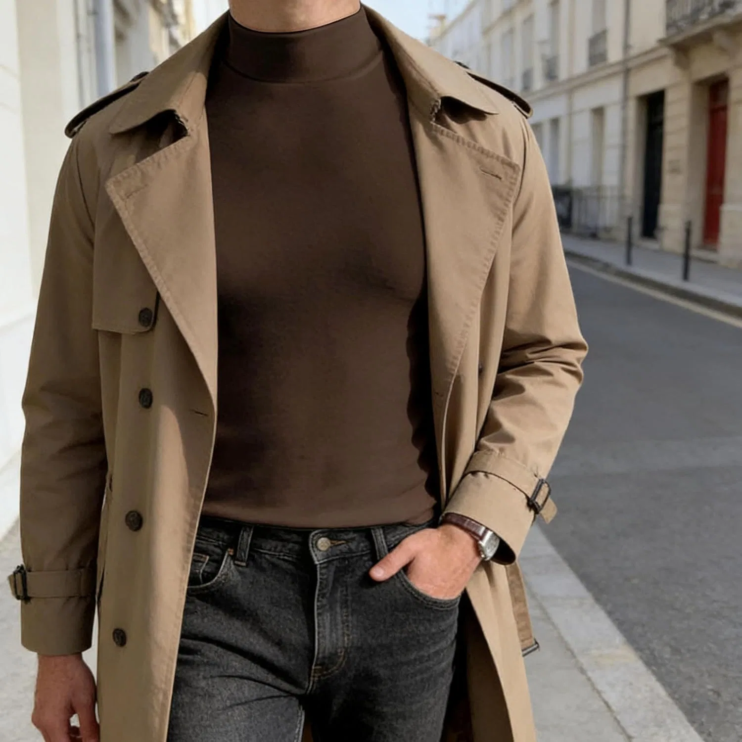 Мужская водолазка слим-фит Mock Neck Top, Coffee — фото 2
