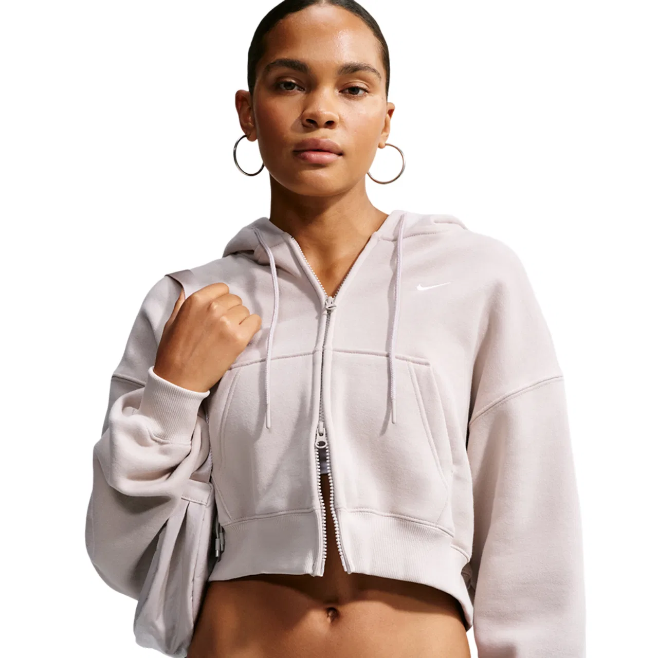 Женский худи из футера с капюшоном, на молнии, укороченный, Nike Studio Fleece, Nike, Cream Ii/Sail