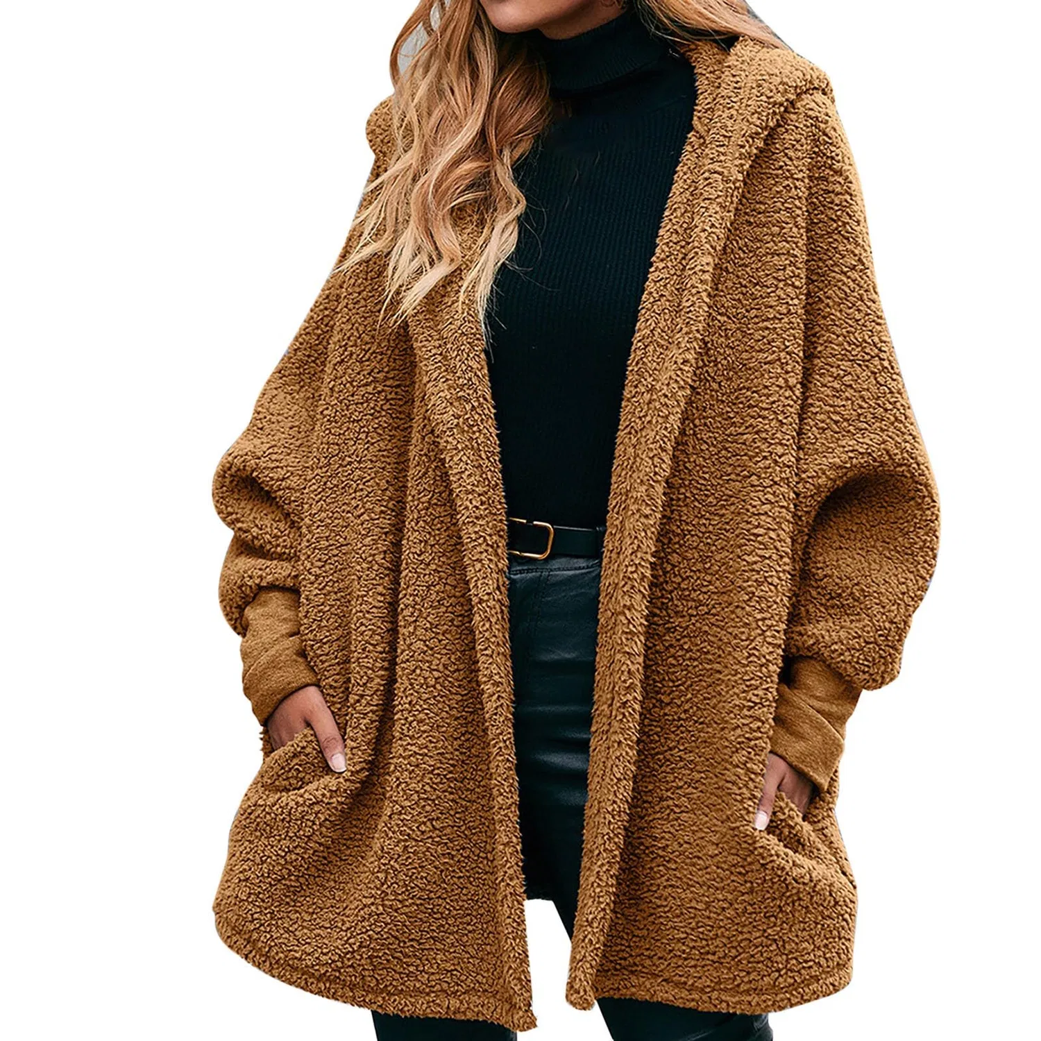 Женское пальто-кардиган с капюшоном Oversized Fleece Hooded Jacket, Marrone