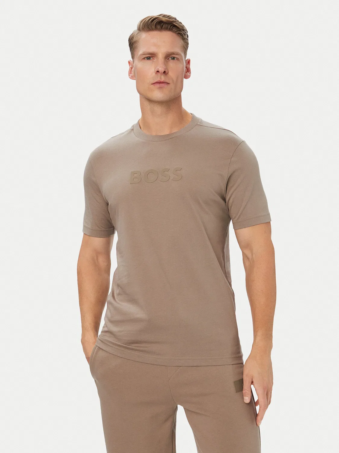 Мужская футболка стандартного кроя Logo Boss, темно-бежевый