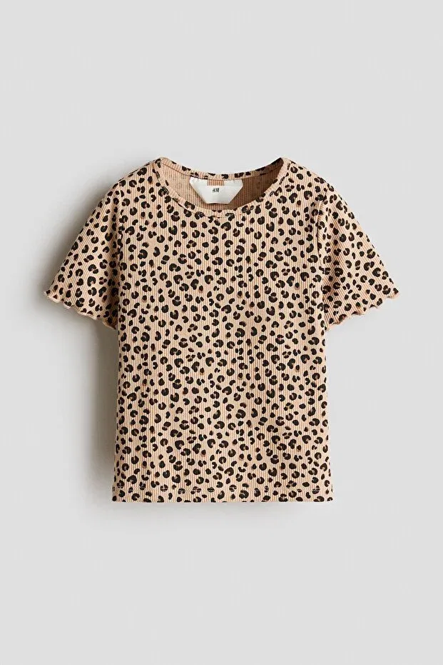 Детская футболка с коротким рукавом H&M, Light Beige Leopard Print