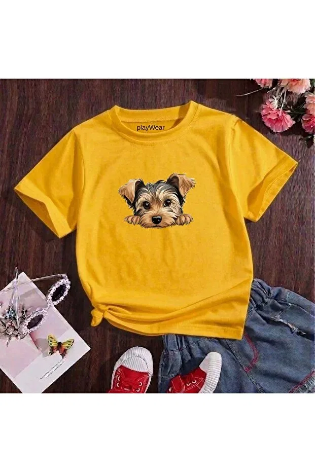 Детская футболка с принтом Brown Dog Printed Playwear, Yellow