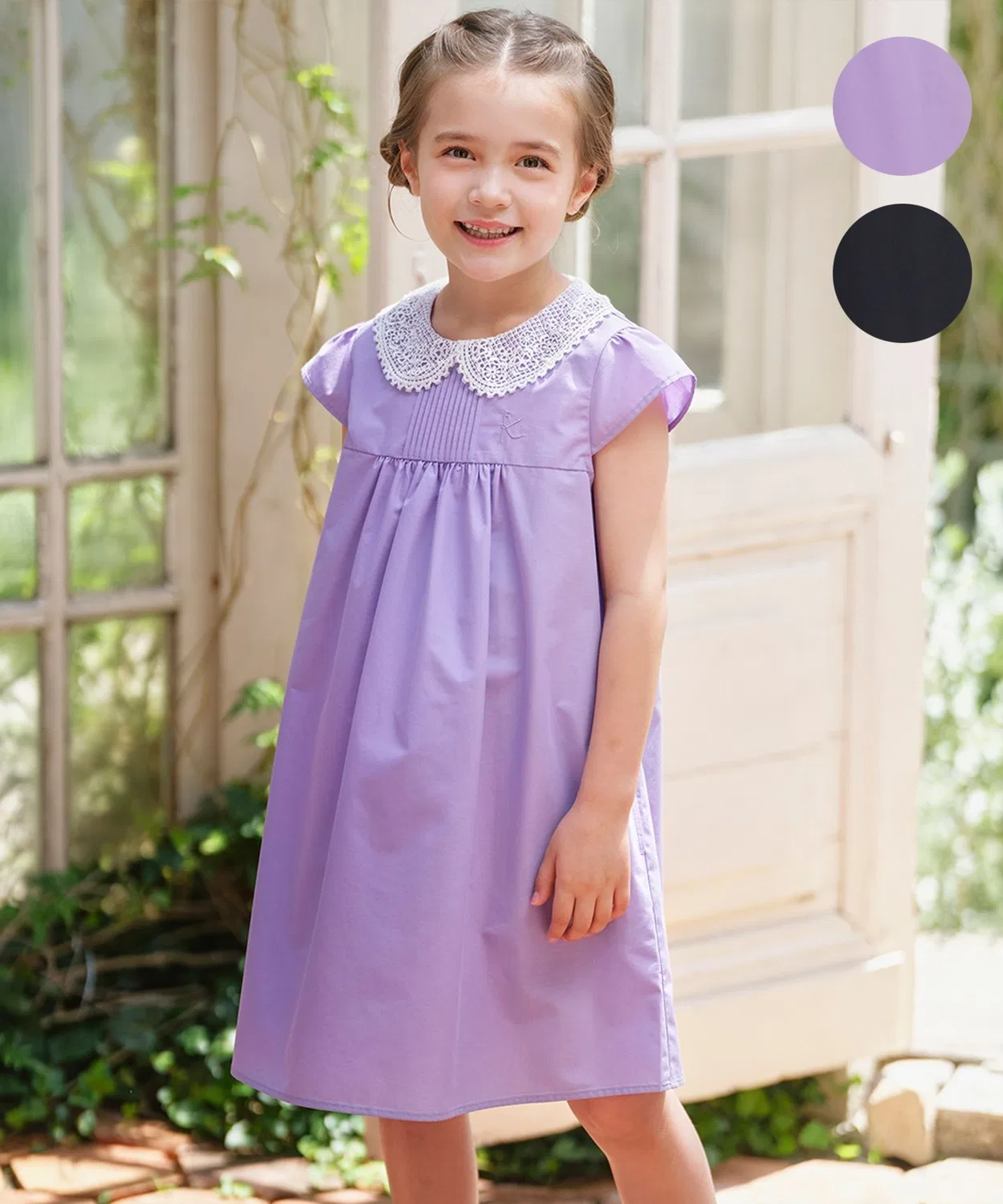 Детское платье-трапеция с кружевным воротником Kumikyoku KIDS, Lilac