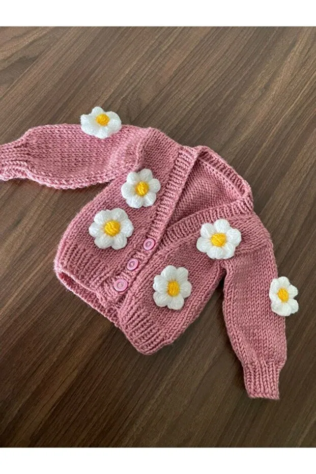 Детский кардиган с принтом Hand knitted daisy patterned crop children's cardigan More Than Us, Lila — фото 3
