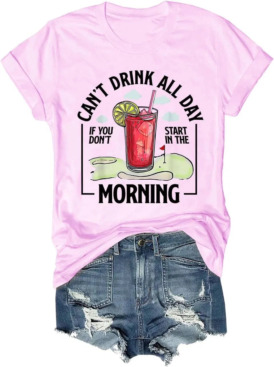 Футболка с принтом Cant Drink All Day If You Dont Start in The Morning, Pink