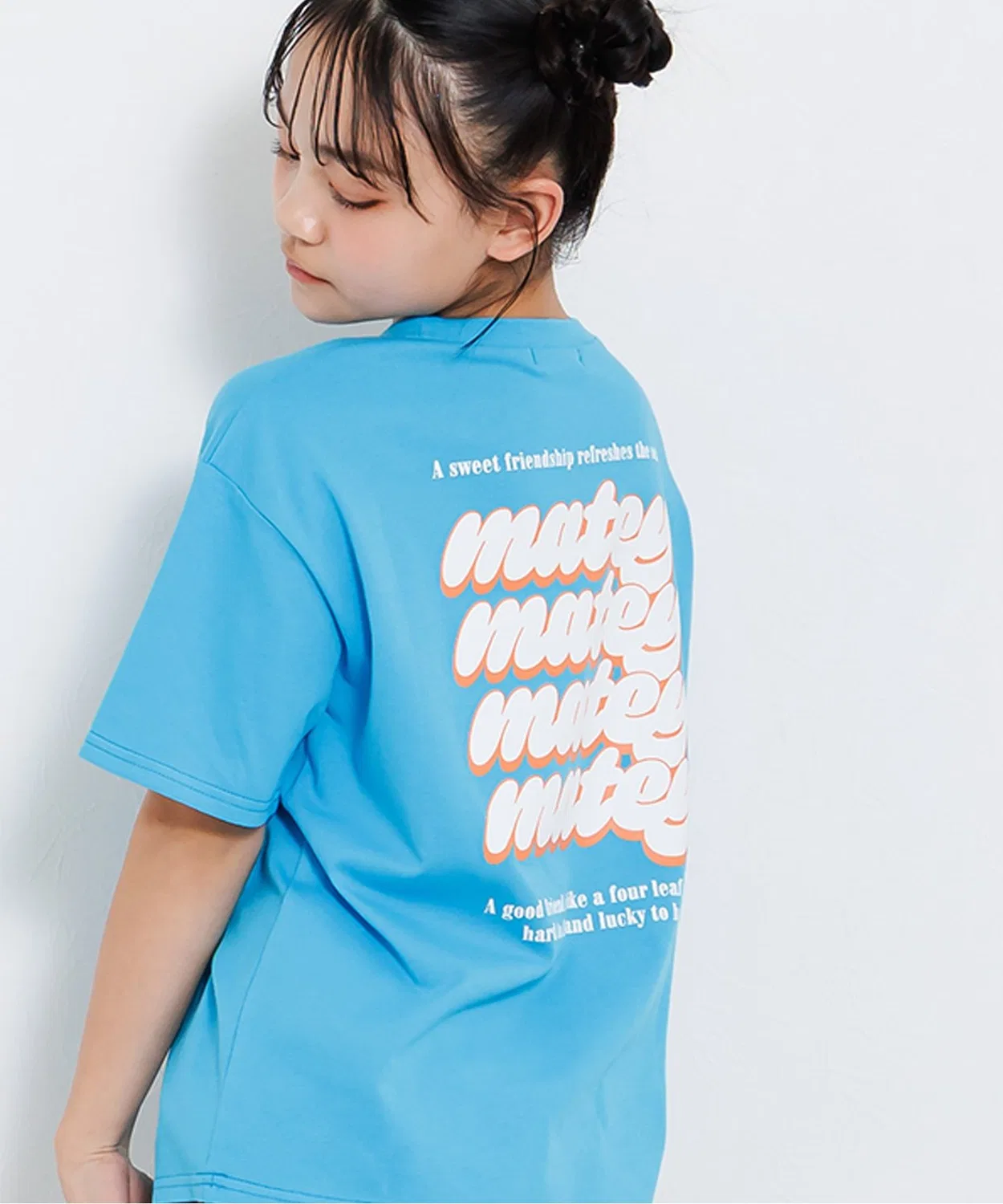 Детская футболка с принтом сзади, модель Back Print Colorful Logo Half Sleeve T-Shirt, algy, Sax Blue