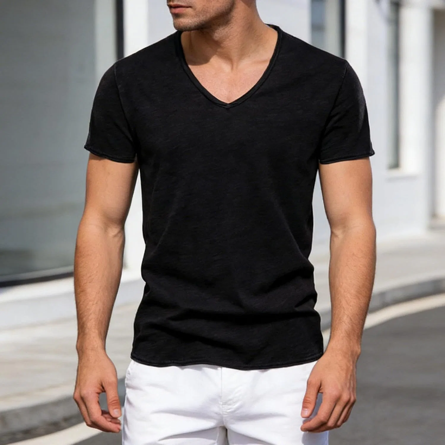 Мужская футболка с V-образным вырезом Running Shirts, Black — фото 2