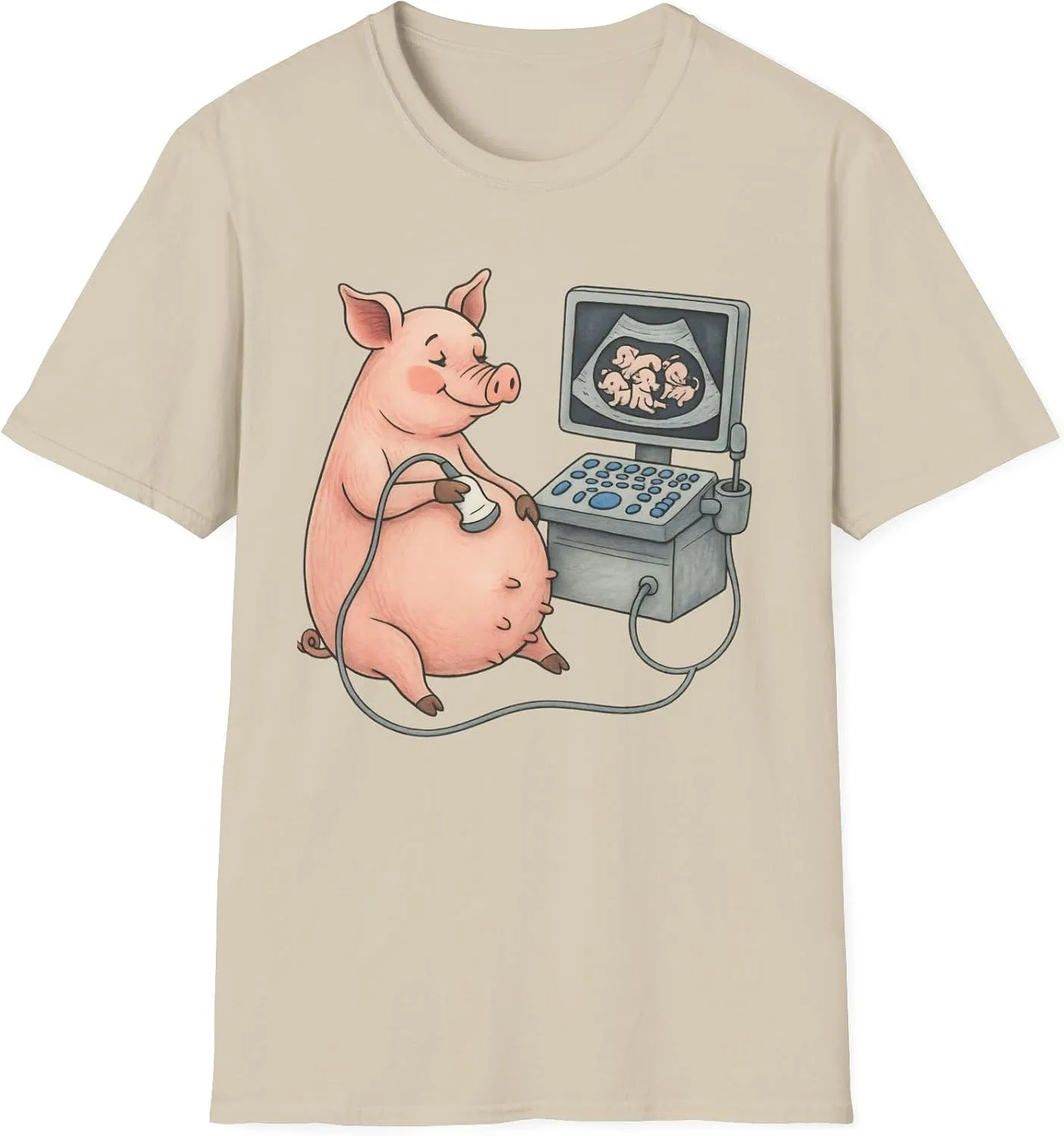 Женская футболка с принтом Pregnant Pig Ultrasound Shirt, песочный