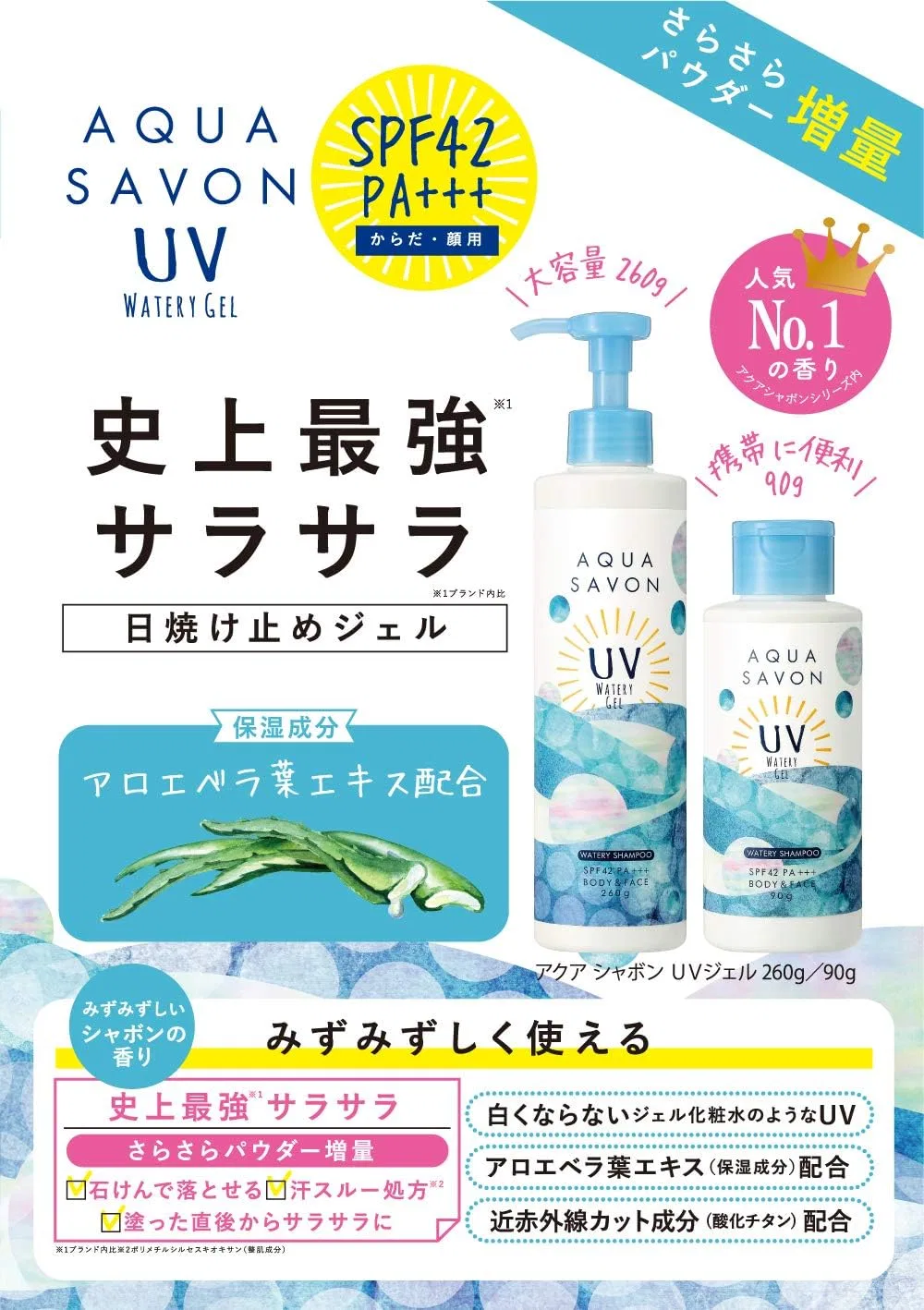 Солнцезащитный гель UV Gel AQUA SAVON с ароматом шампуня, 90 г, голубой — фото 2