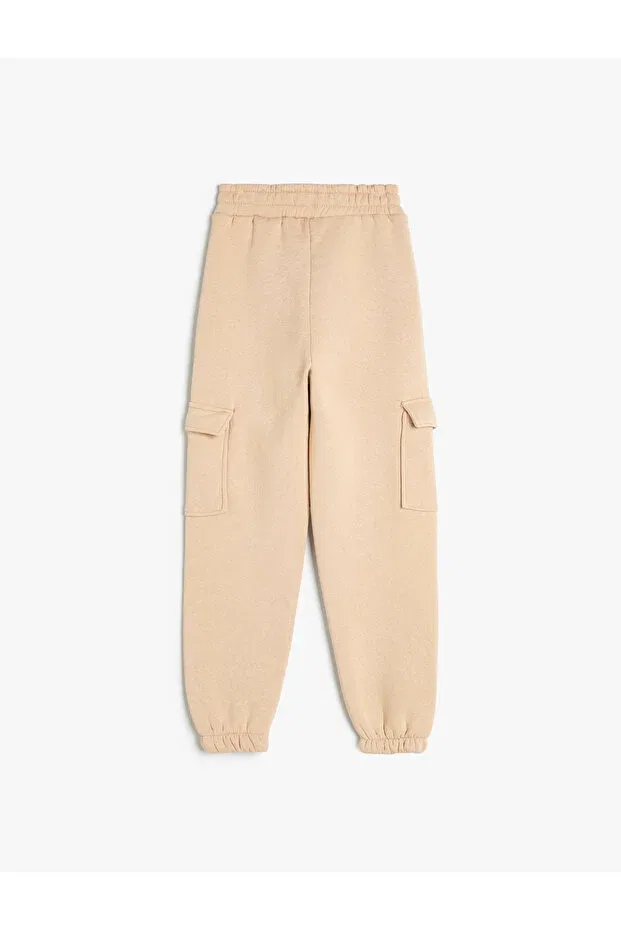 Детские спортивные штаны карго для девочек с резинкой Basic cargo jogger sweatpants Koton, Ecru — фото 2