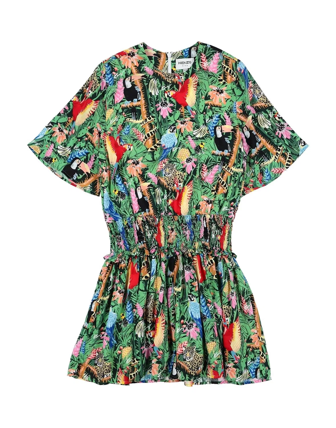 Детское платье для девочек из вискозы с принтом Kenzo Kids, зеленый
