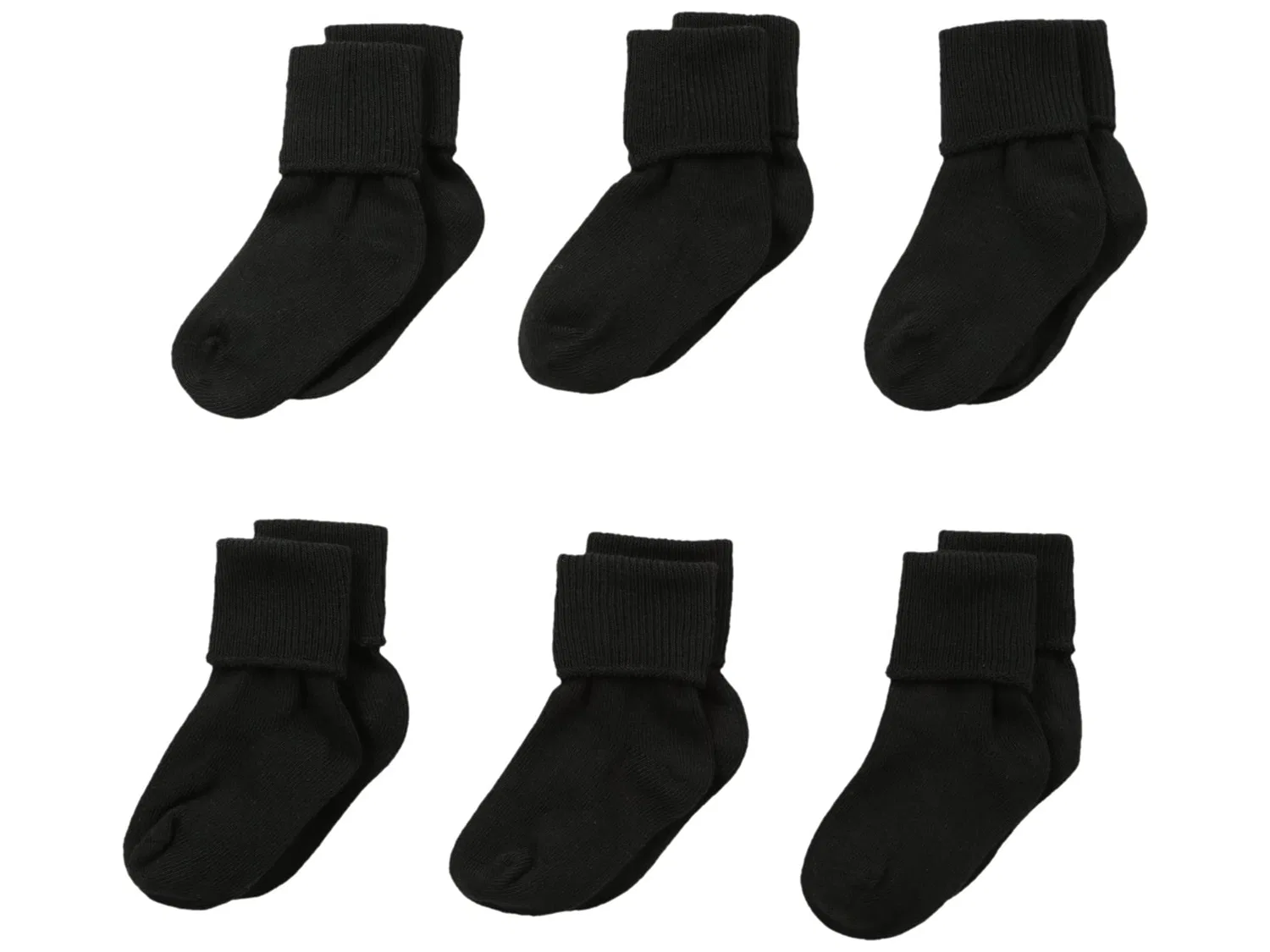 Набор из 6 бесшовных носков с отворотом для девочек Jefferies Socks, Black