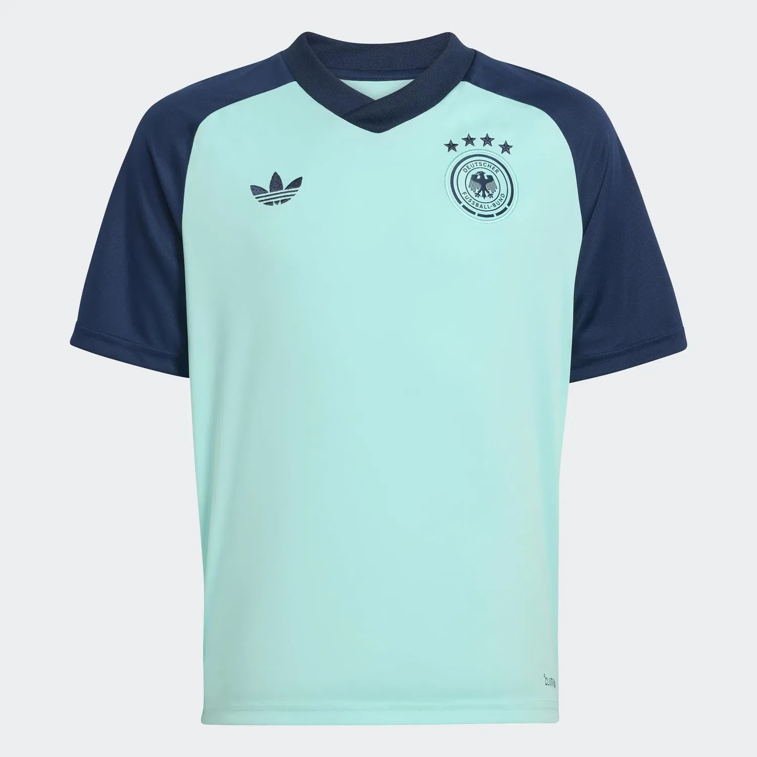 Детская предматчевая футболка Adidas Performance Shirt Germany 26 Away Pre Match Kids в темно-синем и бирюзовом цветах