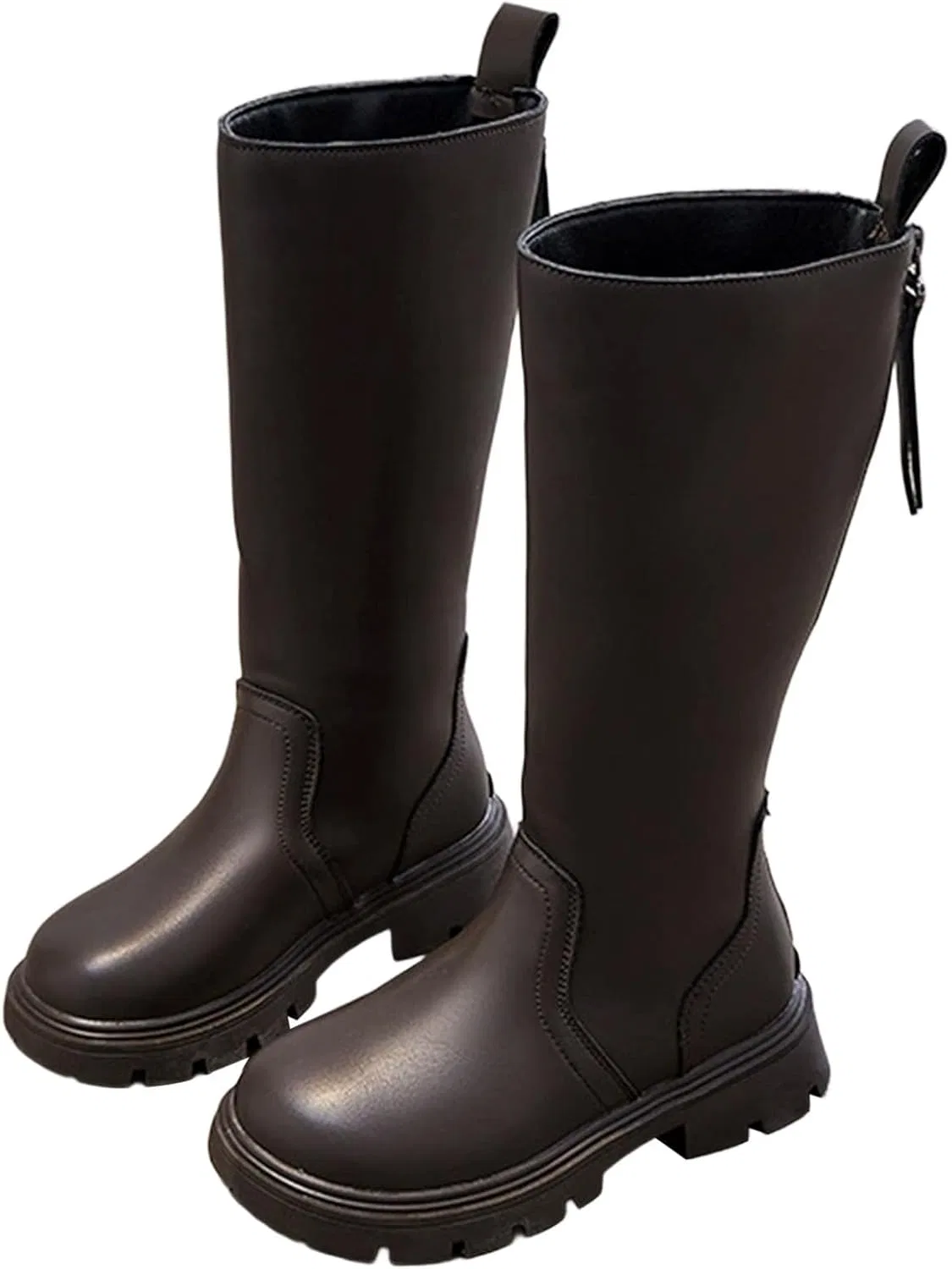 Детские ботинки для девочек с молнией Mid Calf Combat Boots, Brown