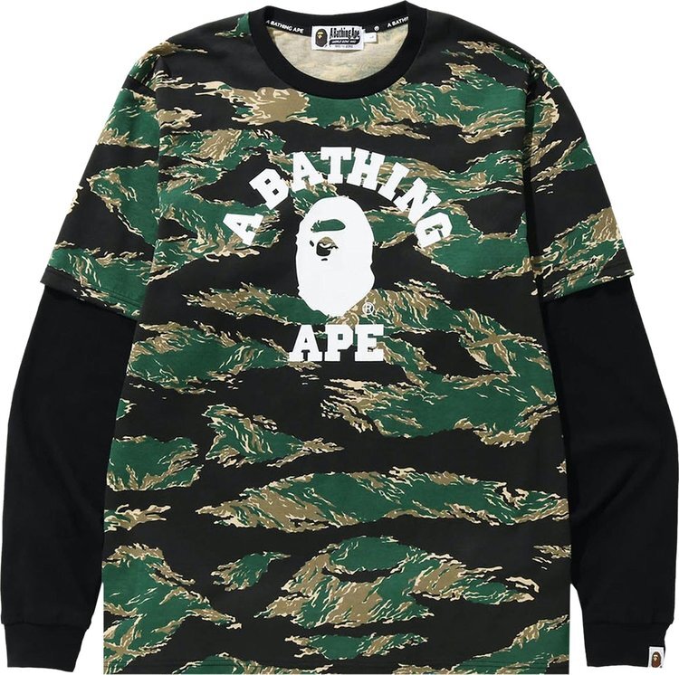 

Лонгслив BAPE Tiger Camo College Layered Long-Sleeve Tee 'Green', зеленый