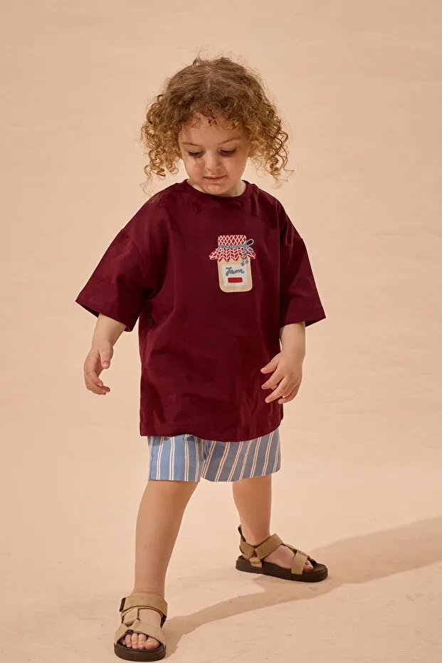 Детская футболка с принтом Jam print oversize cotton t-shirt Fahhar Kids, Plum