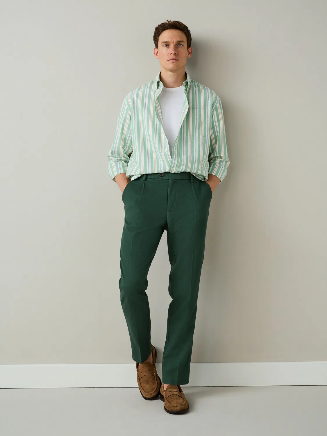 Чиносы текстурированные Green Textured Cotton Smart Chinos Next, зеленый — фото 2