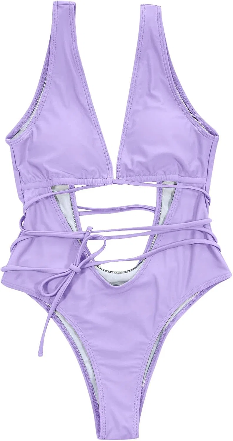 Женский цельный купальник с утяжкой живота Solid Color, Purple