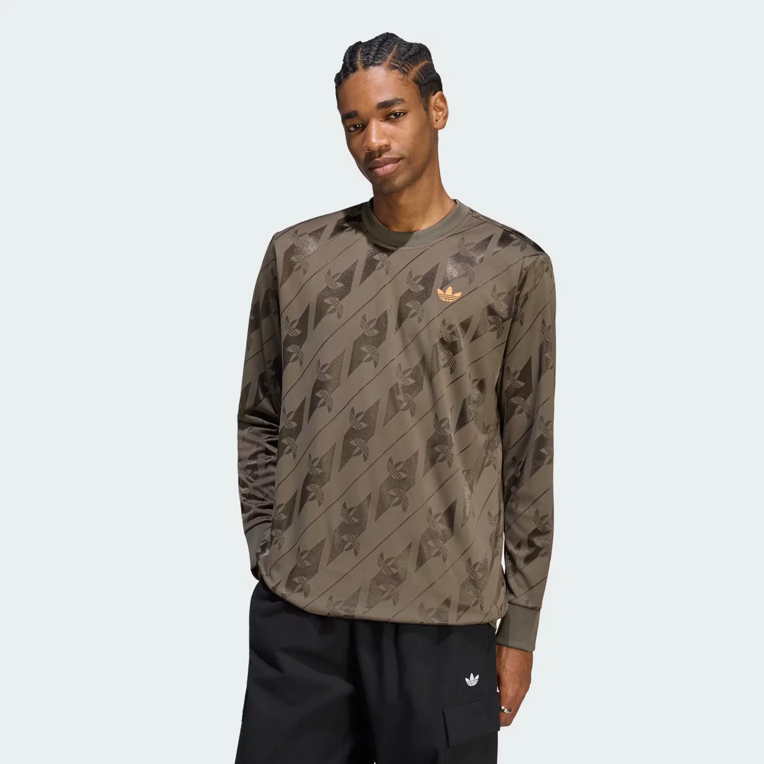 Мужская жаккардовая футболка с длинным рукавом Trefoil Adidas Originals, Branch