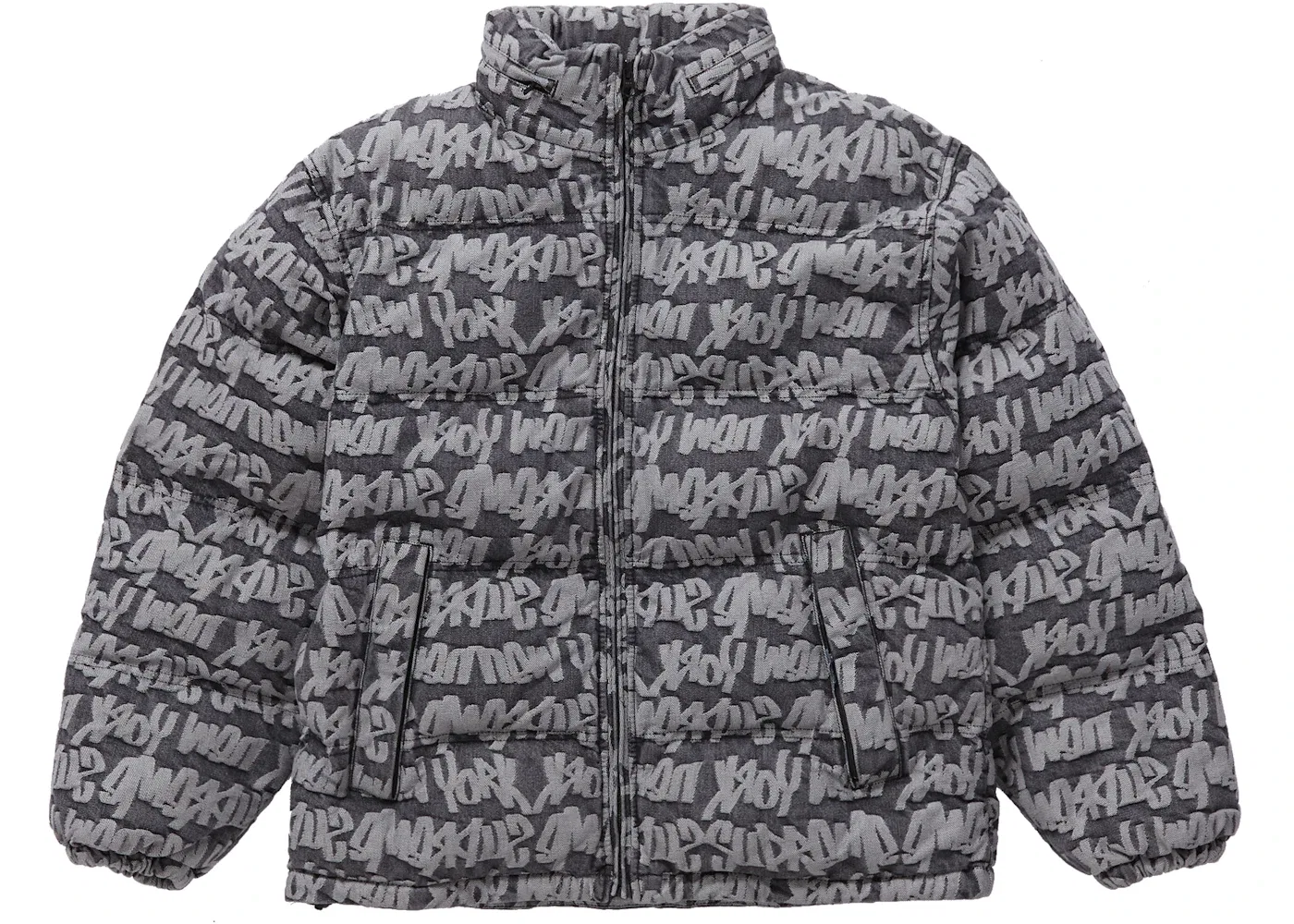 Мужская куртка-пуховик из джинсовой ткани Supreme Fat Tip Jacquard Denim Puffer Jacket, Black