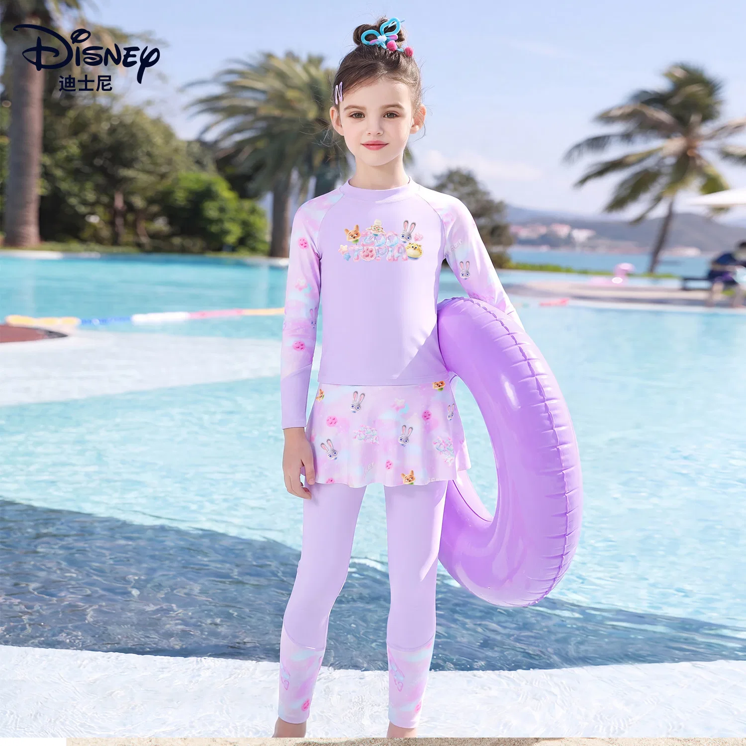 Детский комплект для плавания с принтом Disney, Light Purple Separate Two-Piece Set — фото 3