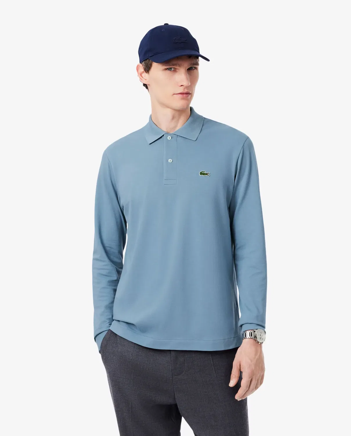 Мужское поло Lacoste с длинным рукавом, классический крой, Azul Anticuario