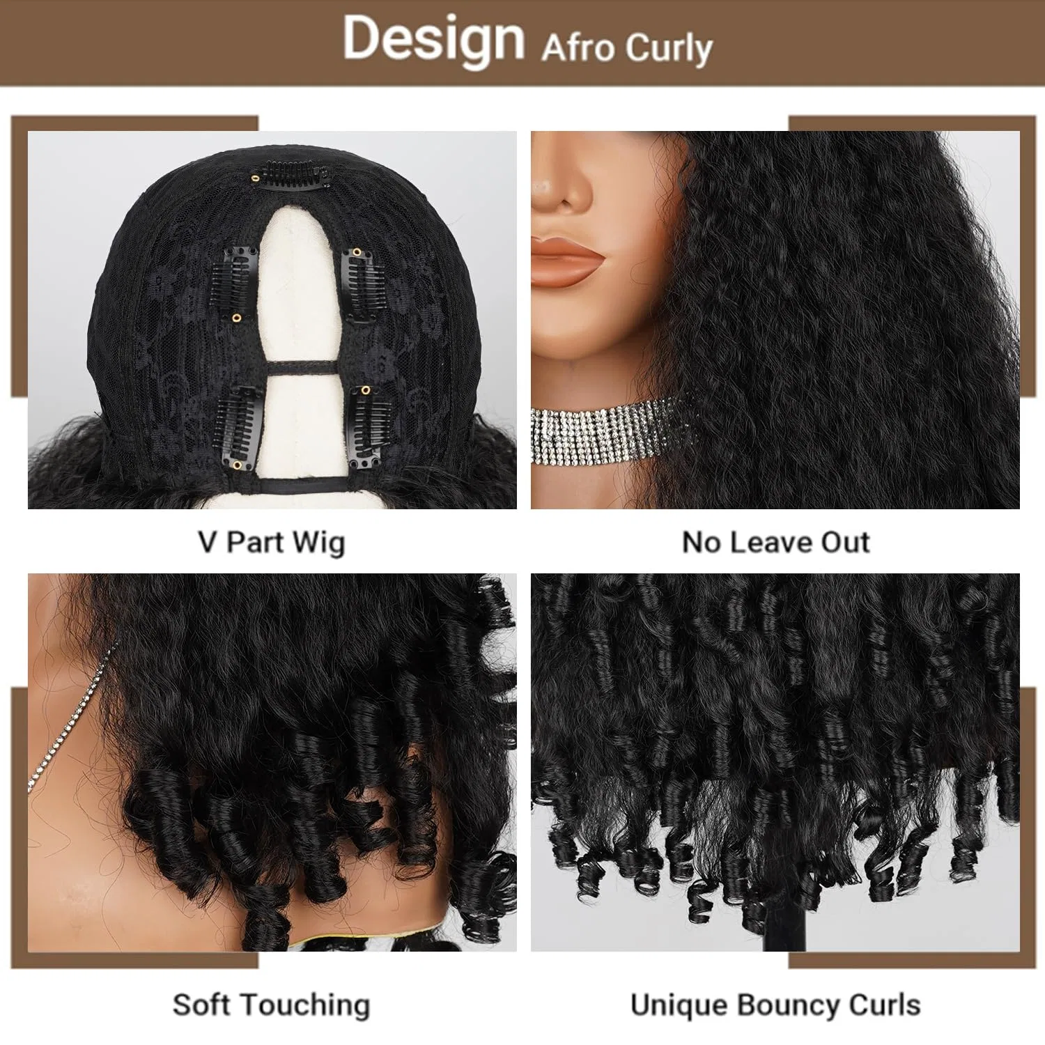 Афро-парик V Part Kinky Curly для черных женщин Wepwcod, Natural Black — фото 3