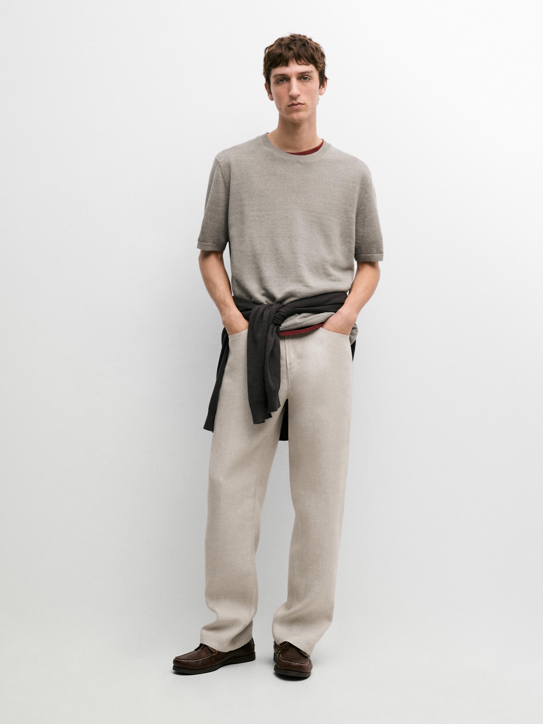 Футболка Massimo Dutti Lightweight 100% Linen Knit, серо-бежевый — фото 2