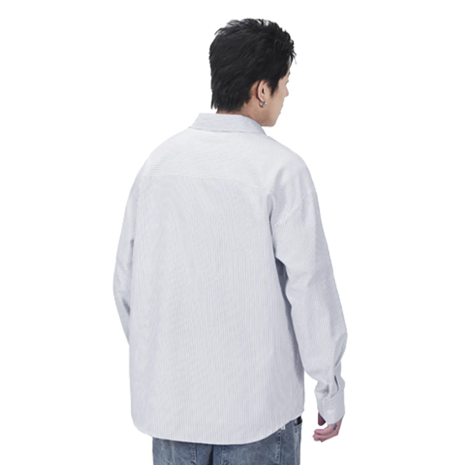Детская рубашка с отложным воротником MINISO, Heavyweight Oxford Gray with White Stripes (Ma Shudu Journal Chest Logo) — фото 3