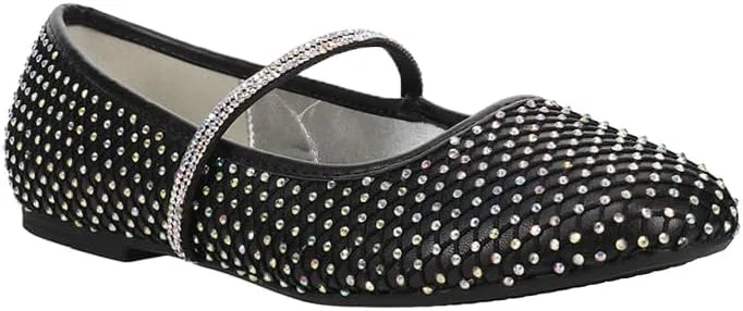 Детские балетки для девочек с принтом Nina Kids Black Rhinestone Mesh Ballet Flats NINA, Black — фото 2