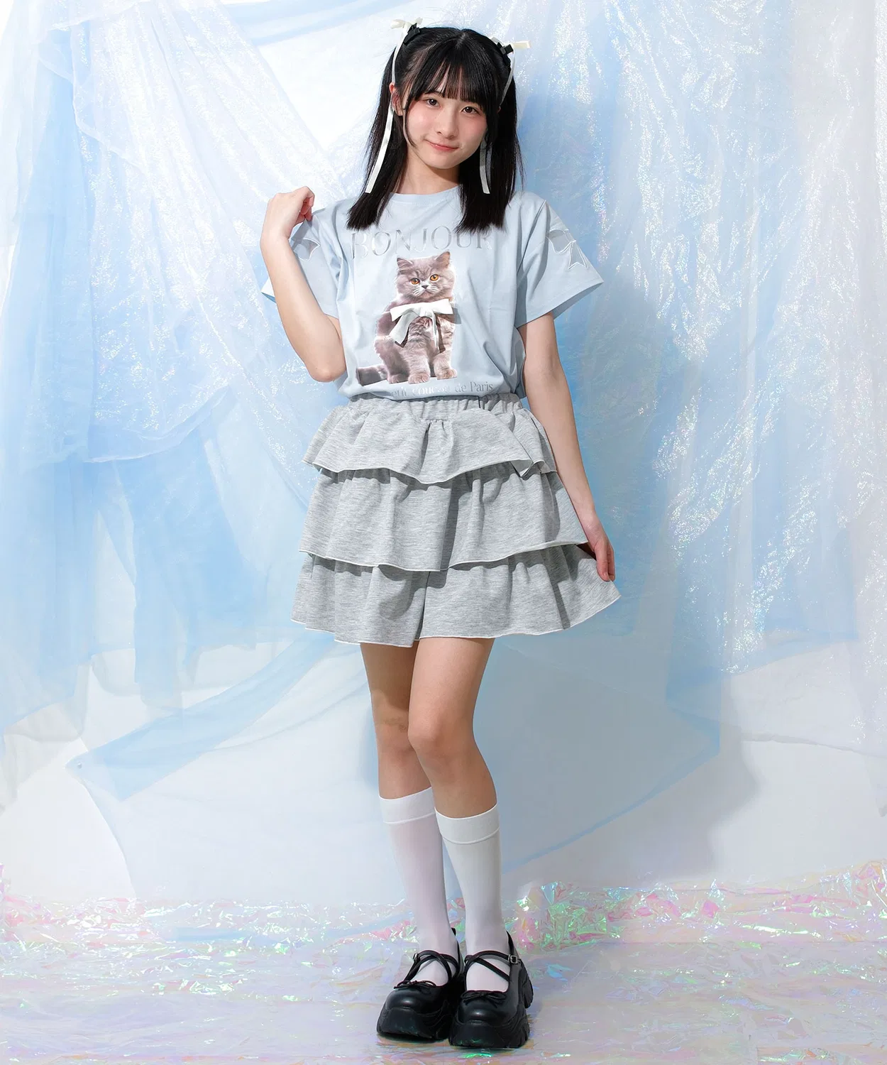 Детская футболка с принтом и лентой Ribbon Cat T-shirt RiCO SUCRE, White — фото 4