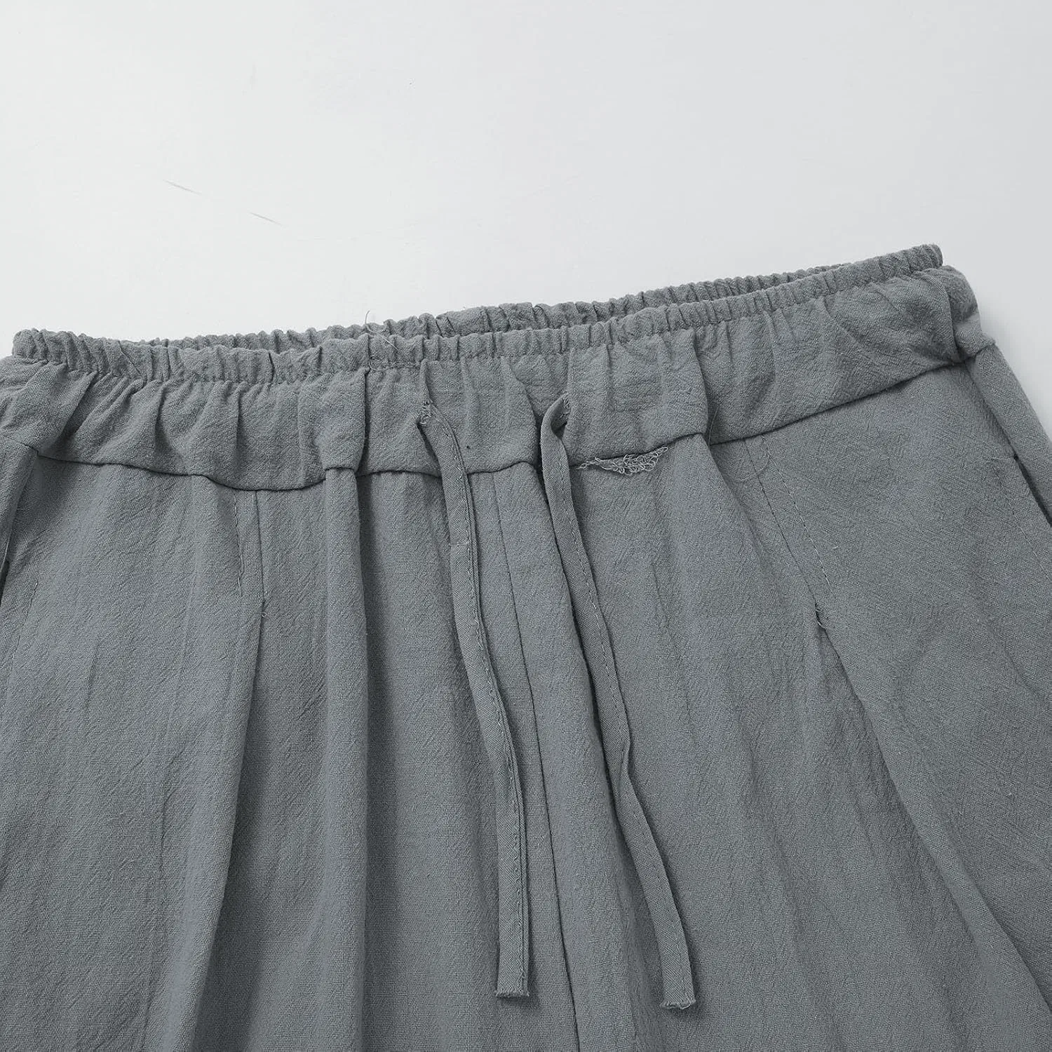 Мужские льняные брюки свободного кроя с завязками, Hippie Pants, серый — фото 4