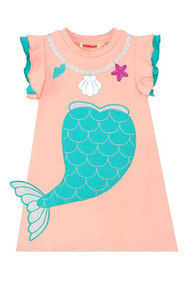 Детское платье для девочек с воланами Mermaid Pink Denokids, Pink — фото 3