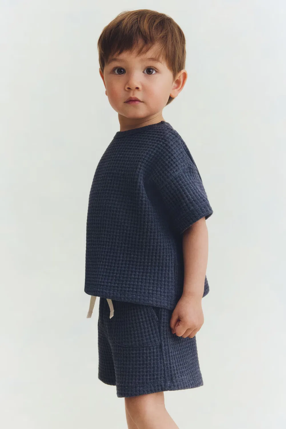 Комплект из двух предметов из хлопка с вафельной текстурой H&M, Marineblau — фото 3