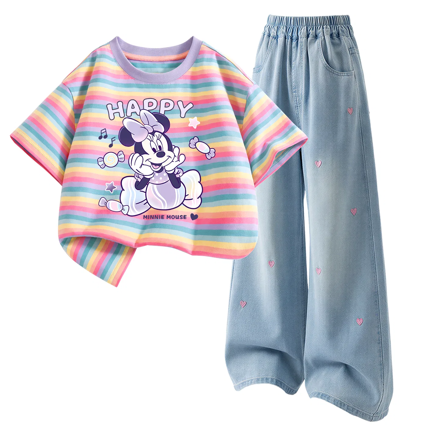 Детский костюм Crew Neck, Disney, Di Love Candy Lily Purple + Solid Color Denim Light Blue