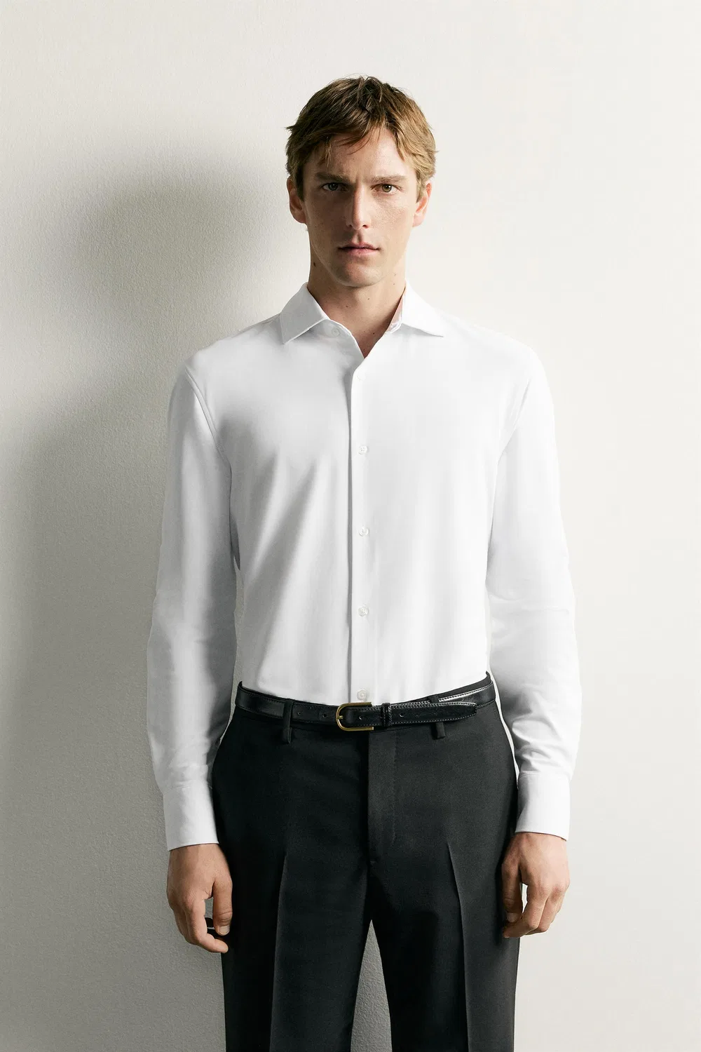 Рубашка стандартного кроя с жесткой структурой ZARA, White — фото 2