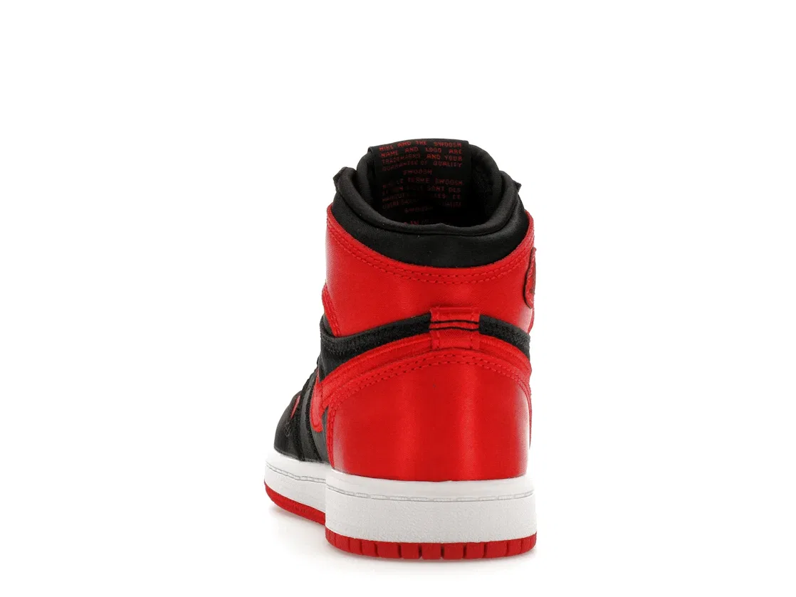 Детские кроссовки с сатиновым верхом Jordan 1 Retro High OG Satin Bred Jordan, Black/University Red/White — фото 4