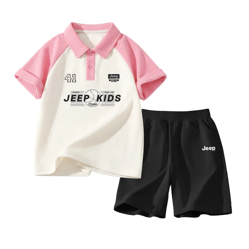 Детский спортивный костюм с лацканами, тонкий, стрейч, Jeep, светло-фиолетовый /E чёрно-серые линии - чёрный /E белый силиконовый логотип K — фото 3