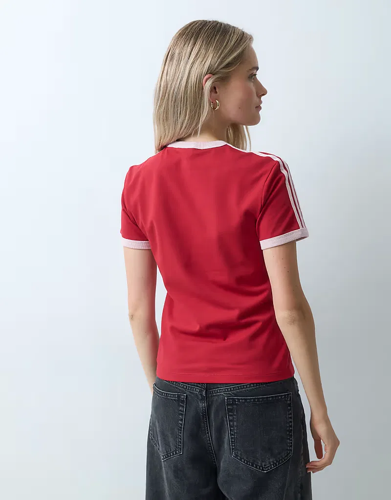 Футболка Adidas Originals Cali с тремя полосками, красный — фото 2