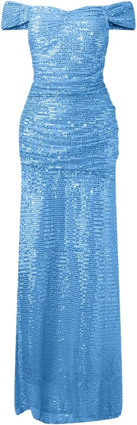 Женское вечернее платье с открытыми плечами, модель Elegant Off Shoulder, #A-blue — фото 4