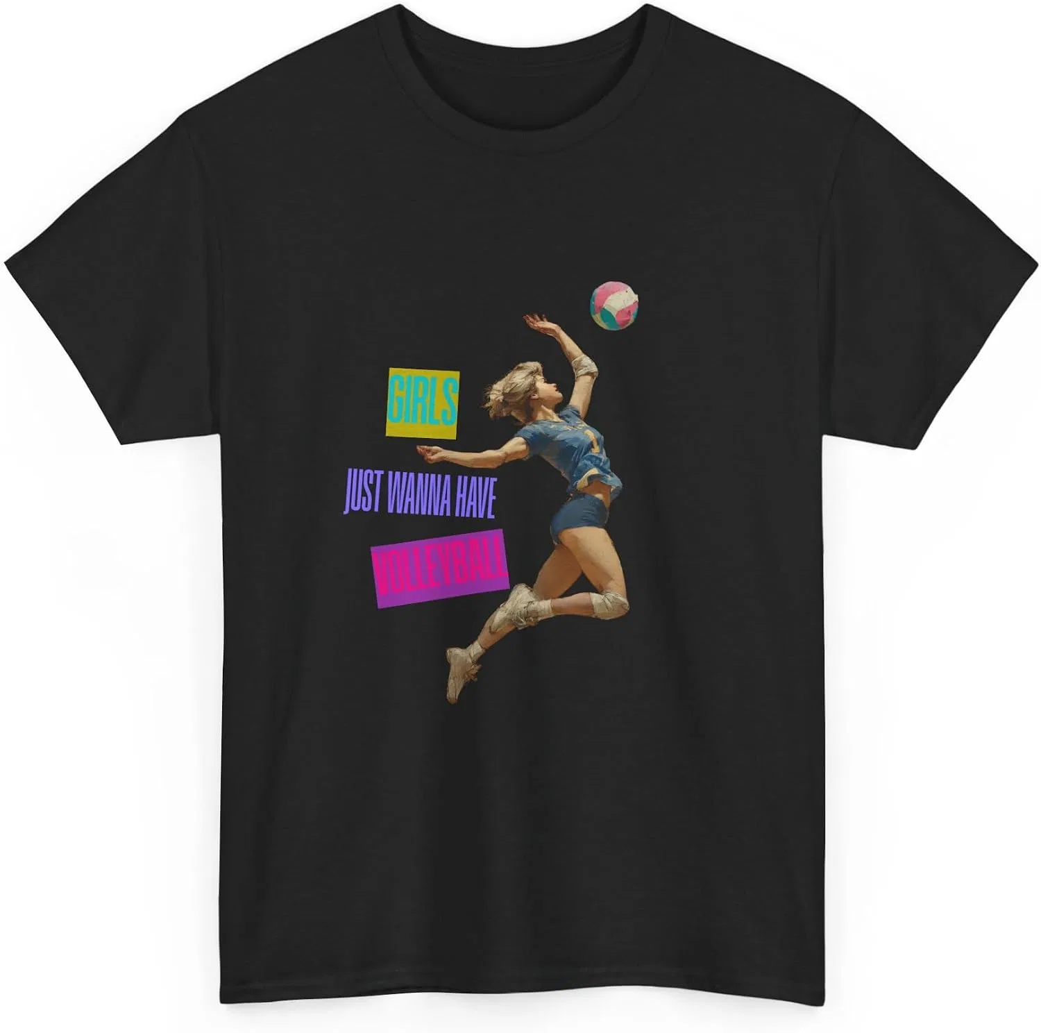 Женская футболка с принтом Girls Just Wanna Have Volleyball Gildan 5000, Black