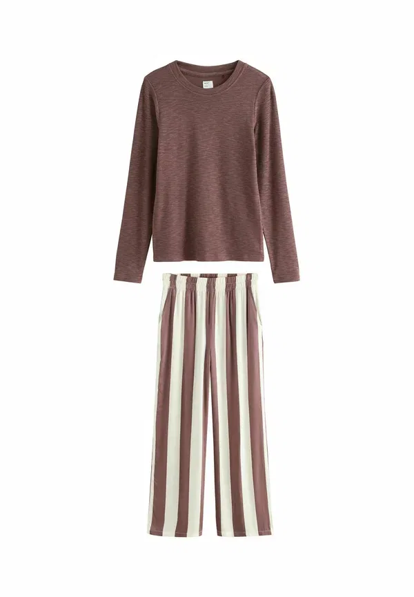 Пижамный комплект с длинным рукавом, полосатый, Regular fit, Next, Chocolate Brown Stripe, коричневый/шоколадный